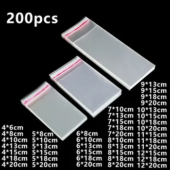 200pcs Transparent Cellophane Bags Cookie Candy Plastic Pouch Jewelry Card Gift Small Self Adhesive Bag Postcard Protective Case 1
