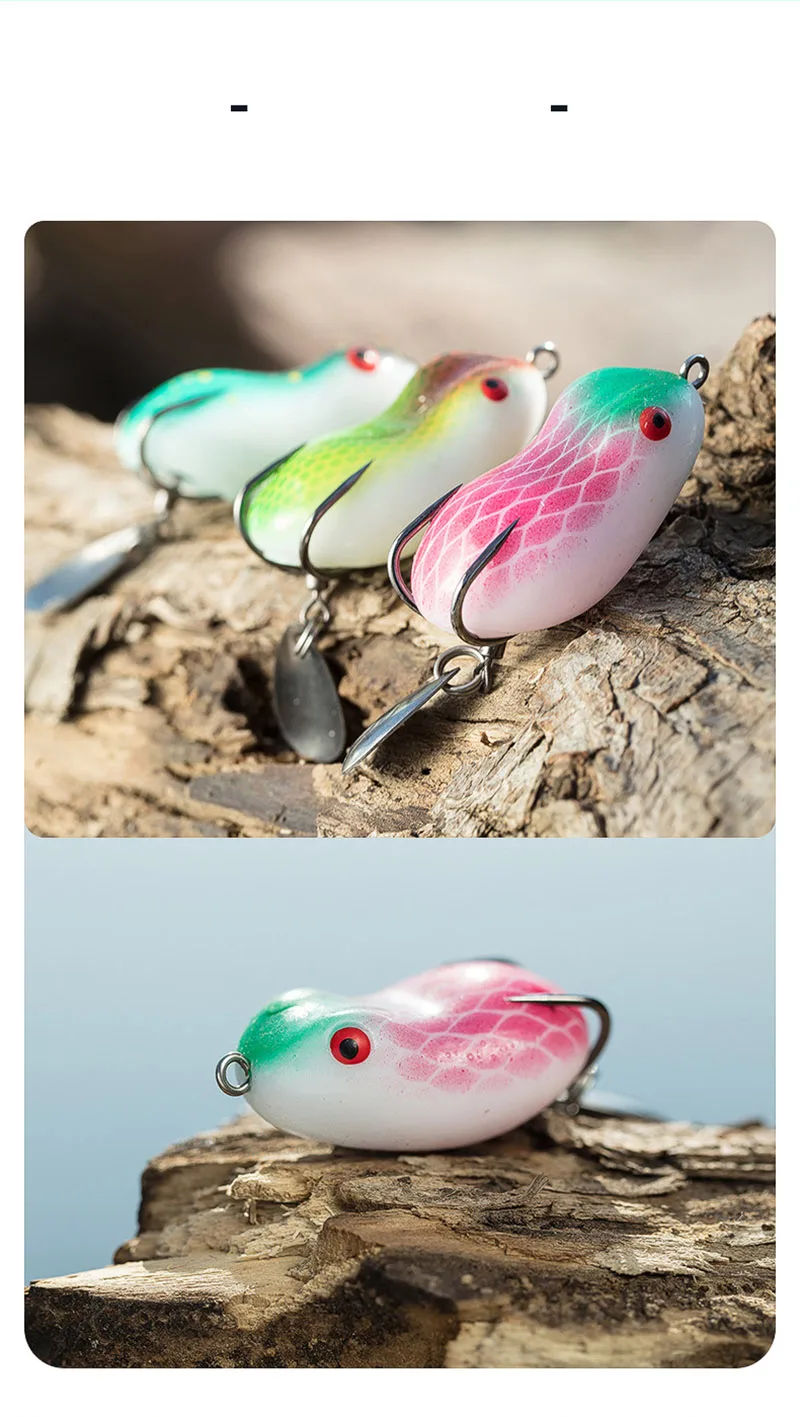 OUTKIT Mini Soft Frog Angelköder Spinner Köder Metall Pailletten Doppelhaken Donner Frog Bait7/12g Topwater Wobbler Swimbait – Detail 13