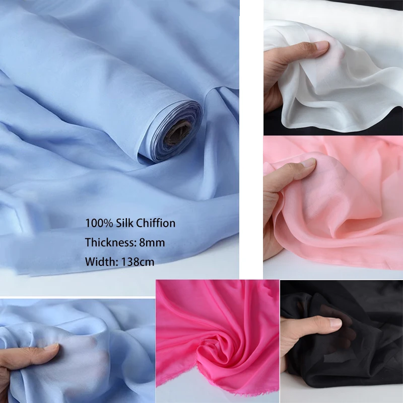 100% tela de color sólido de gasa de seda de morera, ropa de costura DIY, cortada por metro, ancho 138cm, espesor 8mm