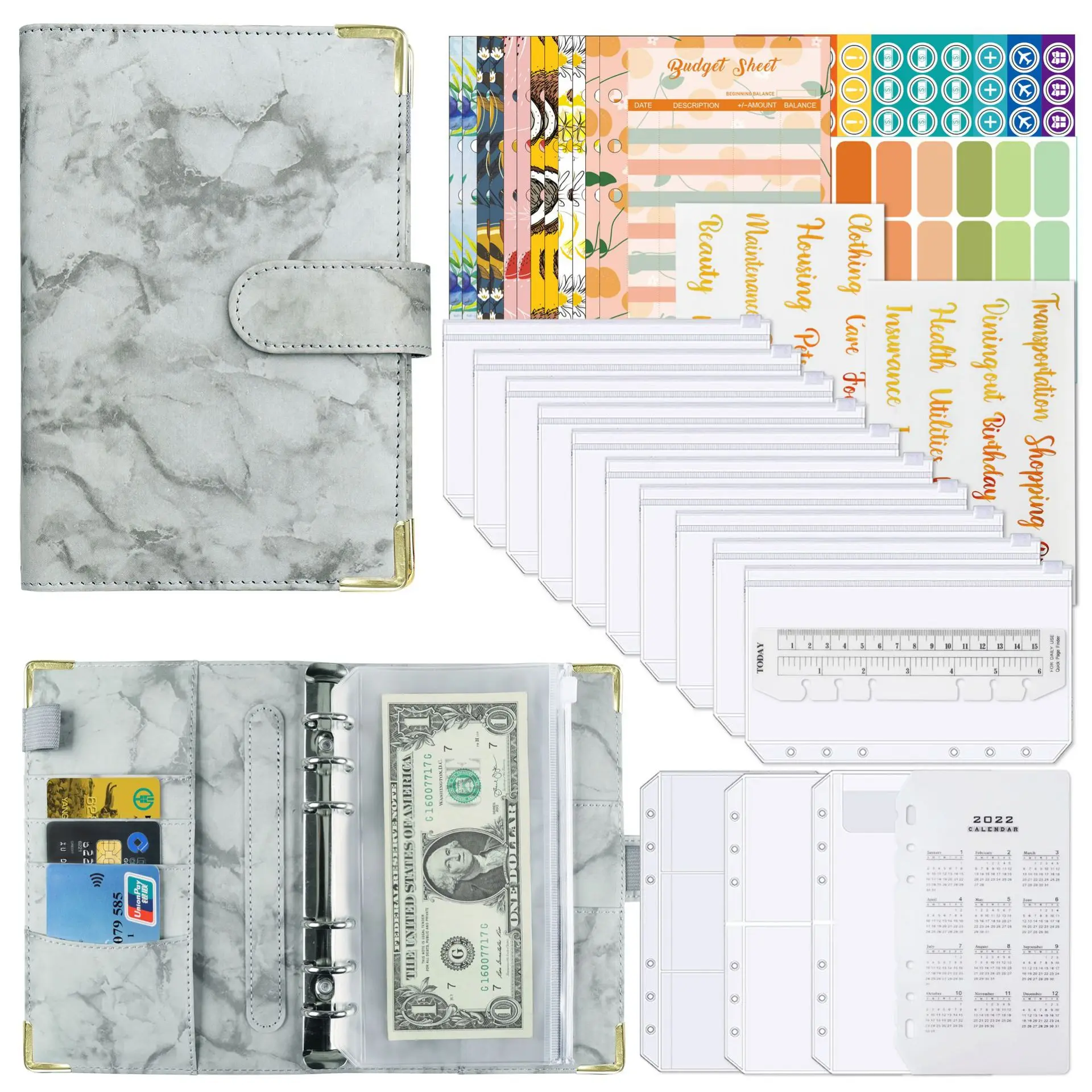 A6 Money Budget Planner Binder With Zipper Envelopes, Cash Envelopes For Budgeting, Money Organizer For A6 Cash Budget Binder