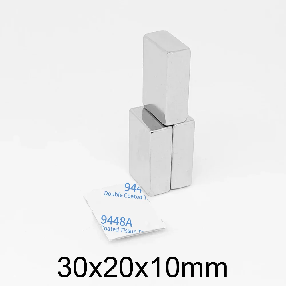 Imanes de neodimio súper potentes con cinta de 3M, imanes de neodimio de bloque 30x20x10, 30x20x10mm, 1/2/5/10 piezas