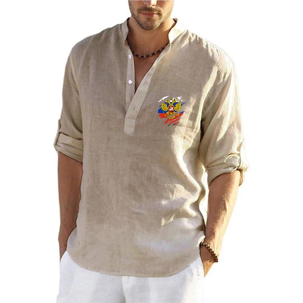 Russian Flag Quick Drying Breathable Summer Long Sleeve Mens Casual Shirt