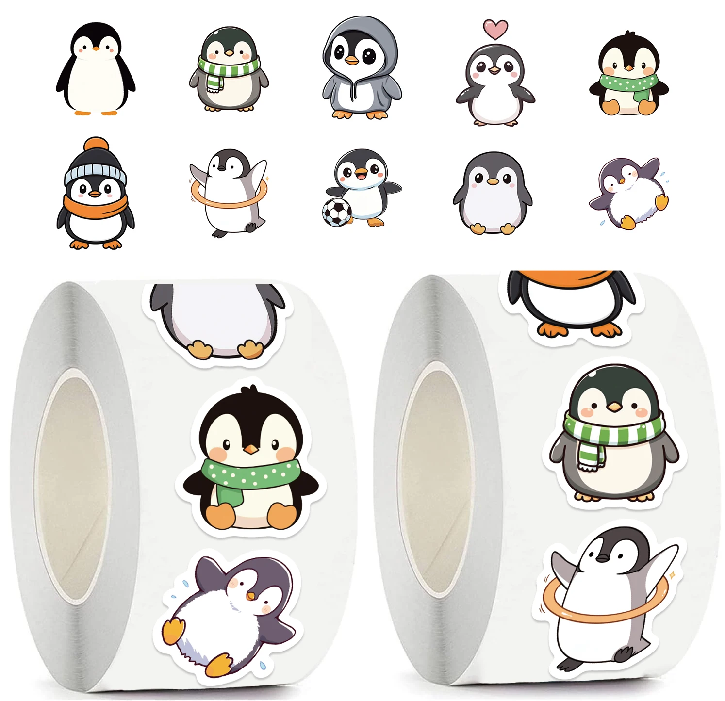 500 Stück Pinguin-Aufkleberrolle, wasserfest, selbstklebende PVC-Aufkleber mit niedlichen Tiermotiven für Laptops, Sammelalben, Telefone