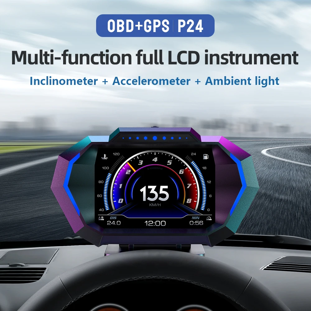 P24 Head Up Display Dual System Digtial Water Oil Temp Turbo Press Lnclinometro Hud Obd2 Accessorio Per Auto Computer Di Bordo Auto