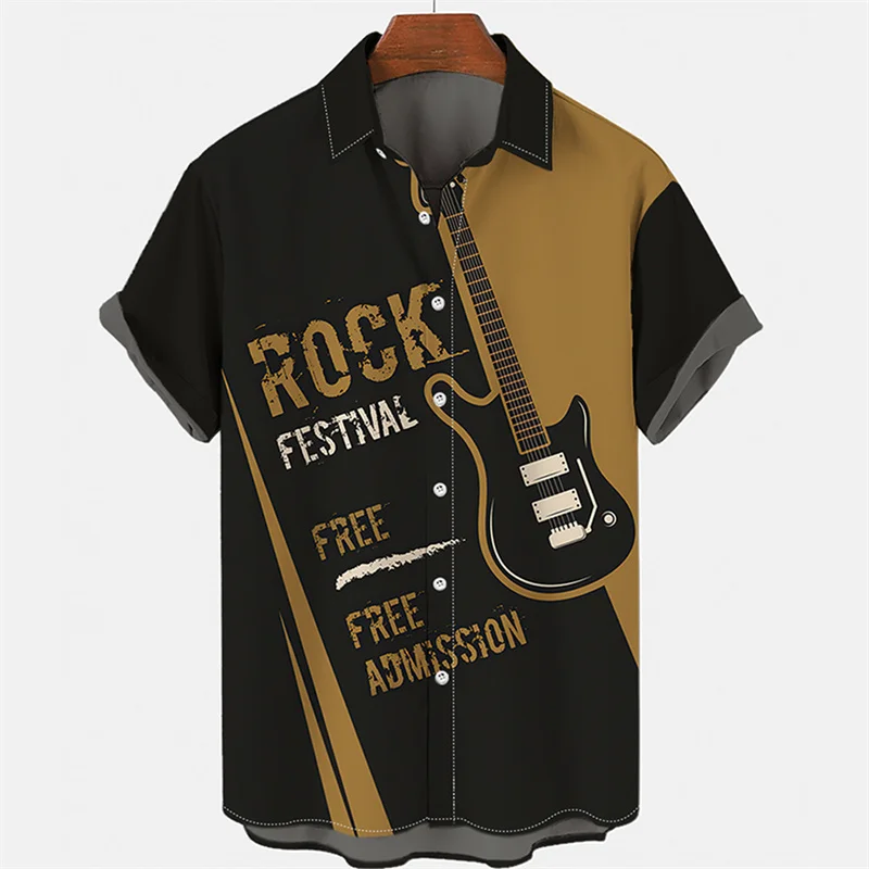 

Гавайская красочная музыкальная рубашка для мужчин, 3d рубашка с принтом саксофона, гитары, рок, Пляжная Повседневная Блузка с коротким рукавом, топы большого размера