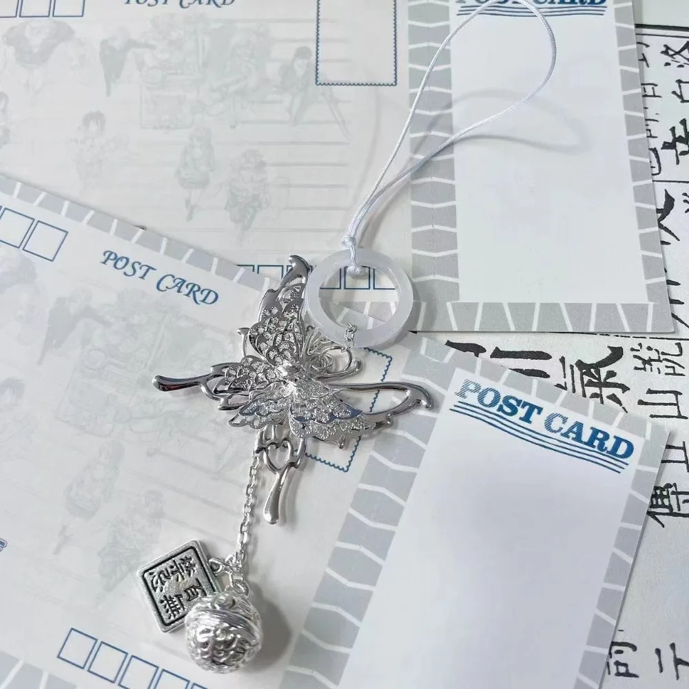 Phone Lanyard Phone Keychain Phone Charm Girl Silver Butterfly Phone Chain Pendant Sweet Cool Kawaii Y2K Silver Charms Women Mobile Phone Keychain Lanyard Jewelry