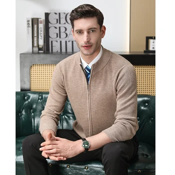 Cardigan con cerniera lana merino di lusso autunno e inverno cappotto di pura lana maglione lavorato a maglia dolcevita ispessito, giacca da uomo 1