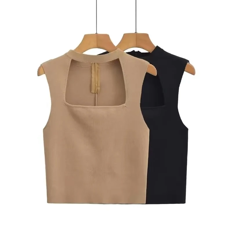 

Female Sexy Women Sleeveless Vest Sweater Pullover Spring Summer Crop Top Jumper Casual Women Hollow Out Sleeveless Knitted 2023