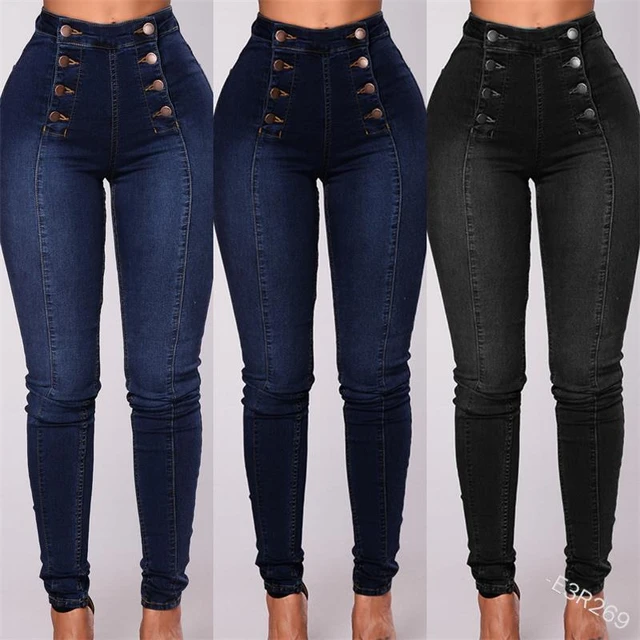 Jeans Colombianwomen's High Waist Skinny Jeans - Distressed Denim