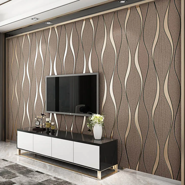 3D Wallpaper stripe wallpaper living room background wallpaper curve stripe TV background wallpaper decoration salon maison luxe