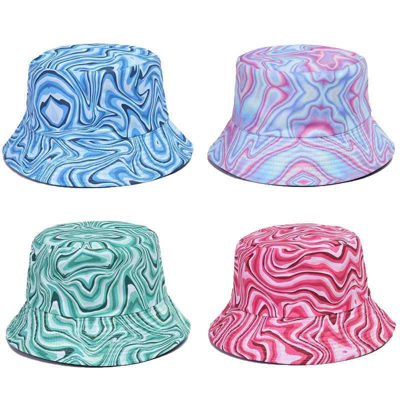 

1PC Tie Dye Bucket Hats Reversible Double-Side-Wear Hat Soft Print Packable Outdoor Sun Hat Fisherman Caps