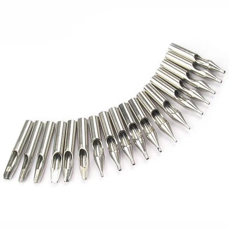5PCS Stainless Steel Tattoo Tips Tubes Round Flat Nozzle for Tattoo Needles Machine Grip PMU Supplies tattoo microblading needles,disposable tattoo tips