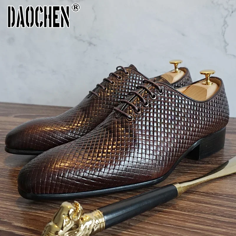 Handmade mens wingtip oxford shoes genuine calf leather traditional brogue dress shoes wedding formal for men