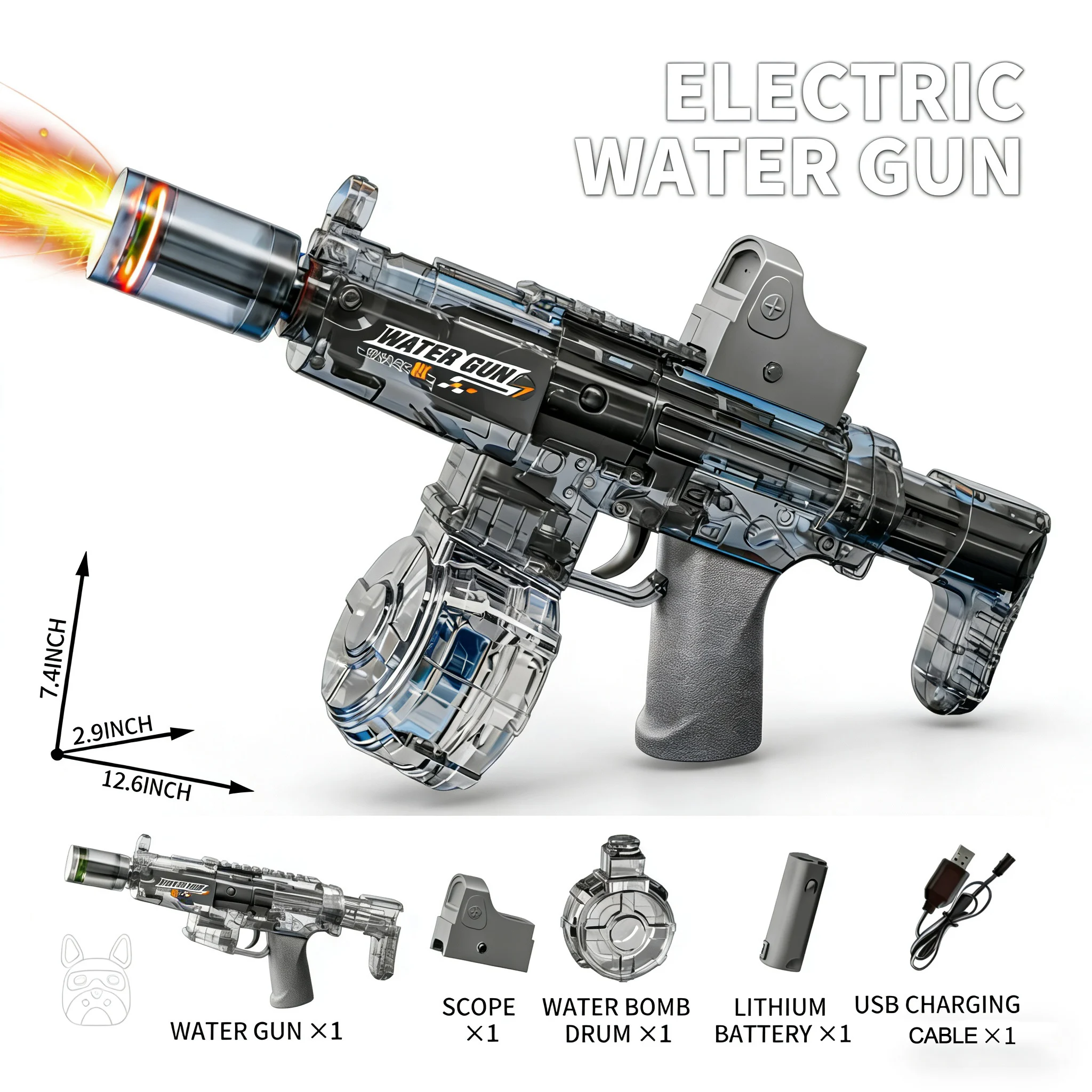 Pistola de Agua Eléctrica con Simulación de Disparo y Retroceso, Juguete para Niños con Sensor Automático y Luces, Pistola de Agua para Verano, Playa y Actividades al Aire Libre
