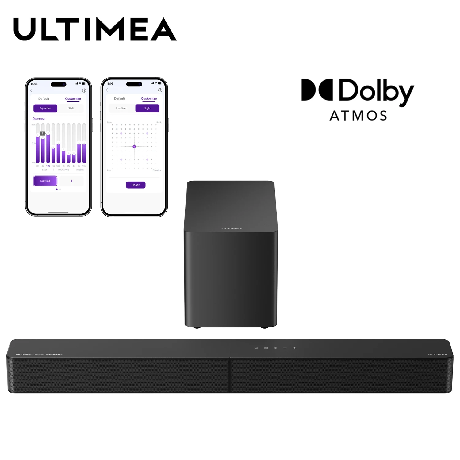 ULTIMEA 5.1ch Soundbar with Dolby Atmos, with Wired Subwoofer for Smart TV, Home Theater Surround Sound System, App, BT 5.4