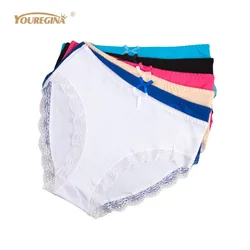Women Panties Plus Size Sexy Lace Large Briefs Underwear Cotton High Waist 4XL Ladies Intimates 6 pcs/lot