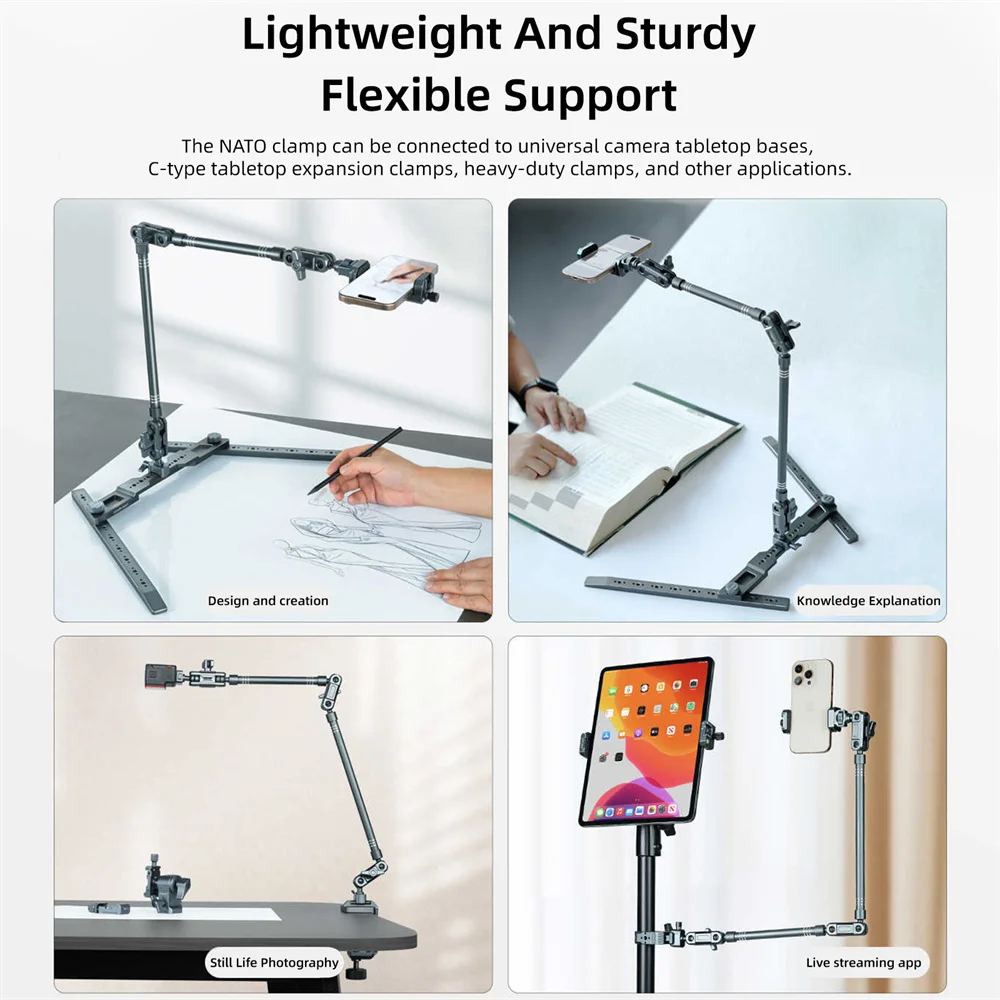LEAPLIGHT 매직 암 클램프 포함, 오버헤드 관절식 마찰 데스크 카메라 마운트 붐 암 (DSLR, 웹캠, 마이크, 조명, 액션 카메라용)