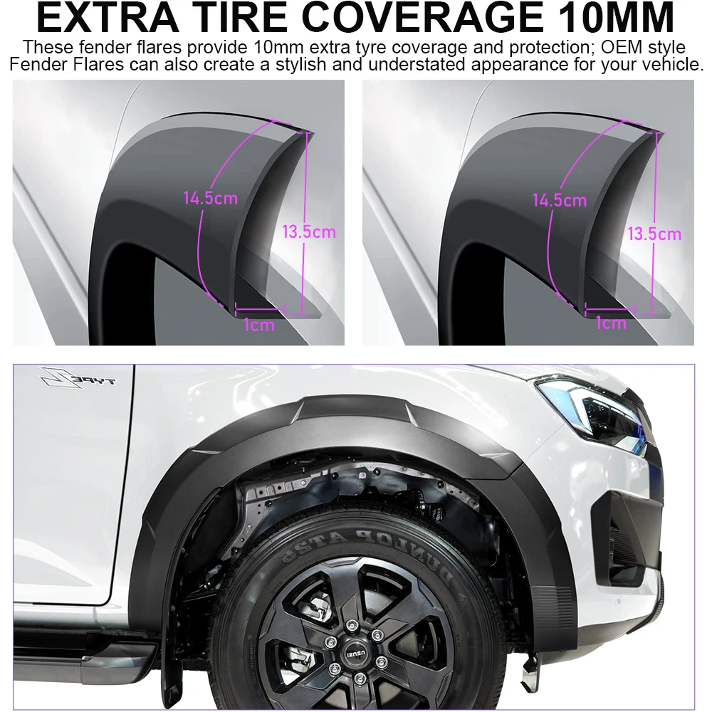 이즈즈 D-맥스 Dmax 2024 2025 2026 OEM 스타일 휠 아치 머드가드 더블캡 모델 오프로드 4X4 픽업 자동차 액세서리용 펜더 플레어