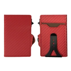 Sleek Men's Leather Card Holder Wallet with Money Clip & ID Window (Carbon Red)