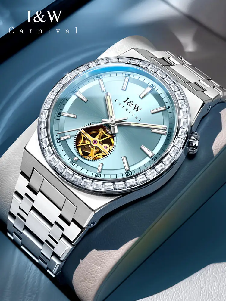 

Luxury Brand Switzerland I&W Carnival MIYOTA Automatic Mechanical Men's Watches Luminous Sapphire Diamond Skeleton Clock 761G