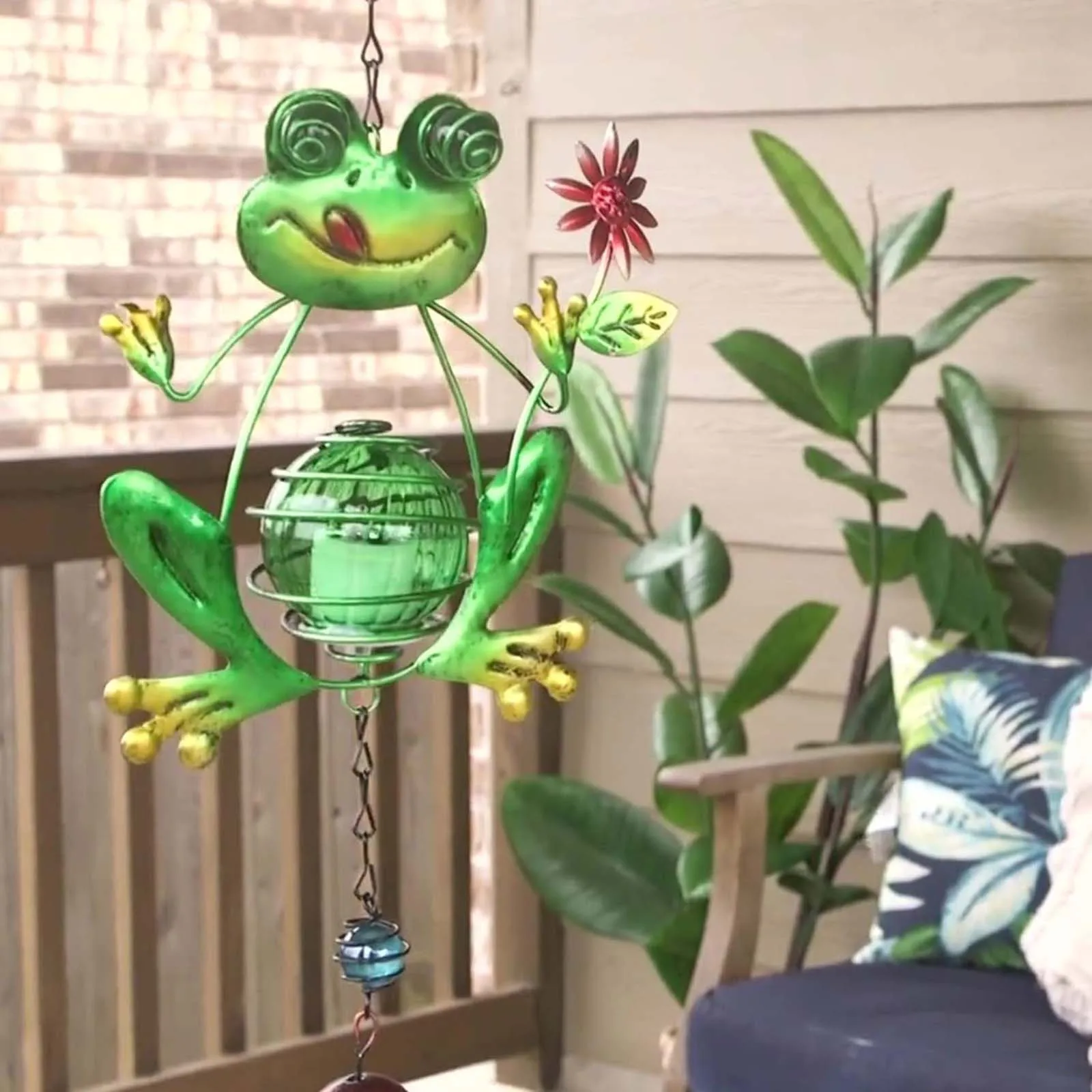 패턴 녹색 개구리 태양 바람 종소리 정원 마당 파티오 실내 선물 동양 장식 샹들리에