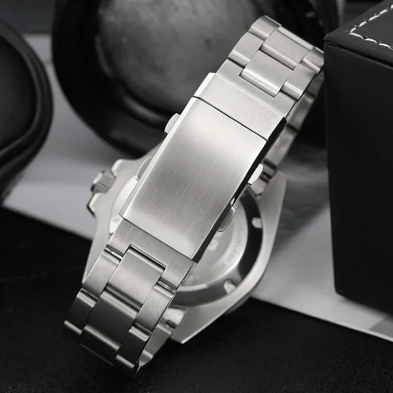 Solid 316L Stainless Steel Brushed Folding Safety Watch Clasp, 18mm or 20mm, with Double Push Extendable Adjustable Buckle
