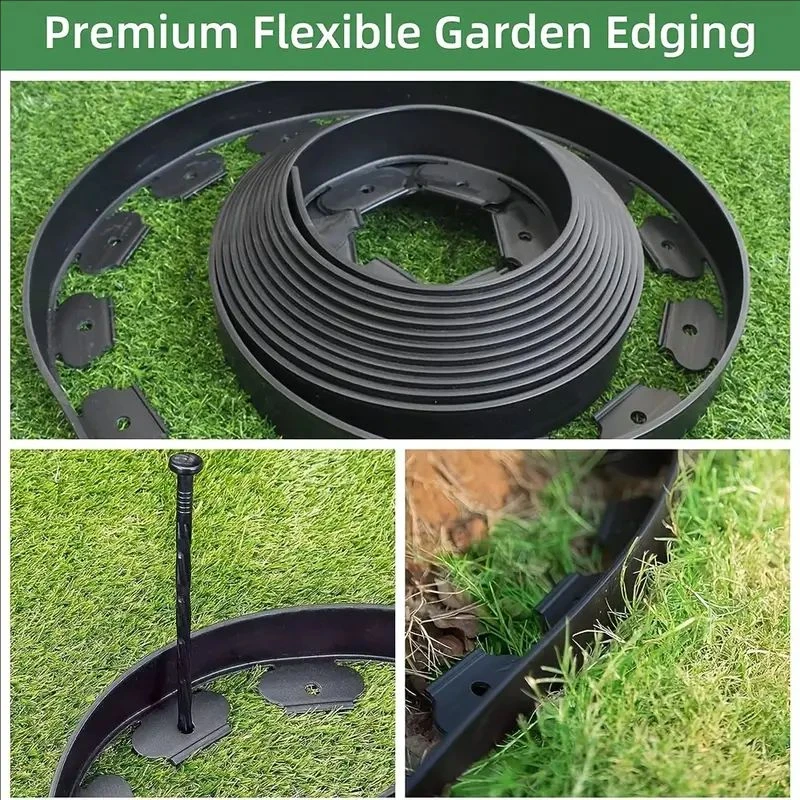 10M Fixed Garden Barrier Lawn Grass Plastic Edging Border Landscape Edging Garden Edge Kit With 30 Anchoring Spikes Easy Install