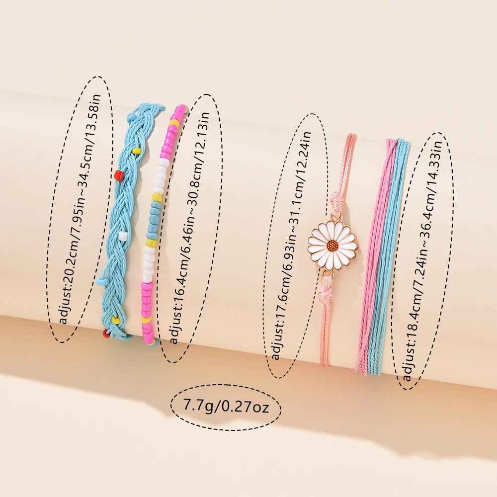 Gaiety 5PCS/Set Fashion Casual Women's Watch Pu Belt Quartz Watch Four Heart Dial Watch Daisy Bracelet Set Girl's Gift 6