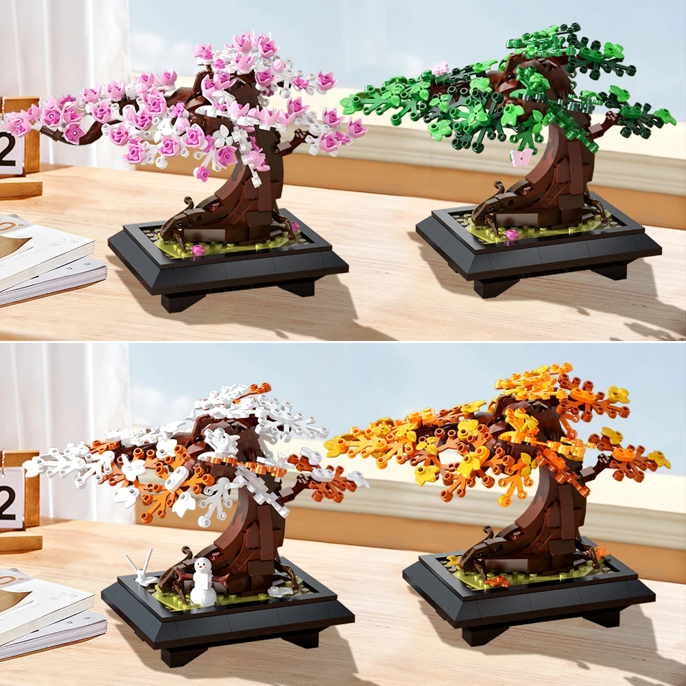 MOC Bonsai Baum Bausteine Set Vier Saison Blume Bonsai Topfpflanze Hause Dekoration Ziegel DIY Botanische Spielzeug Erwachsene Geschenk – Detail 5