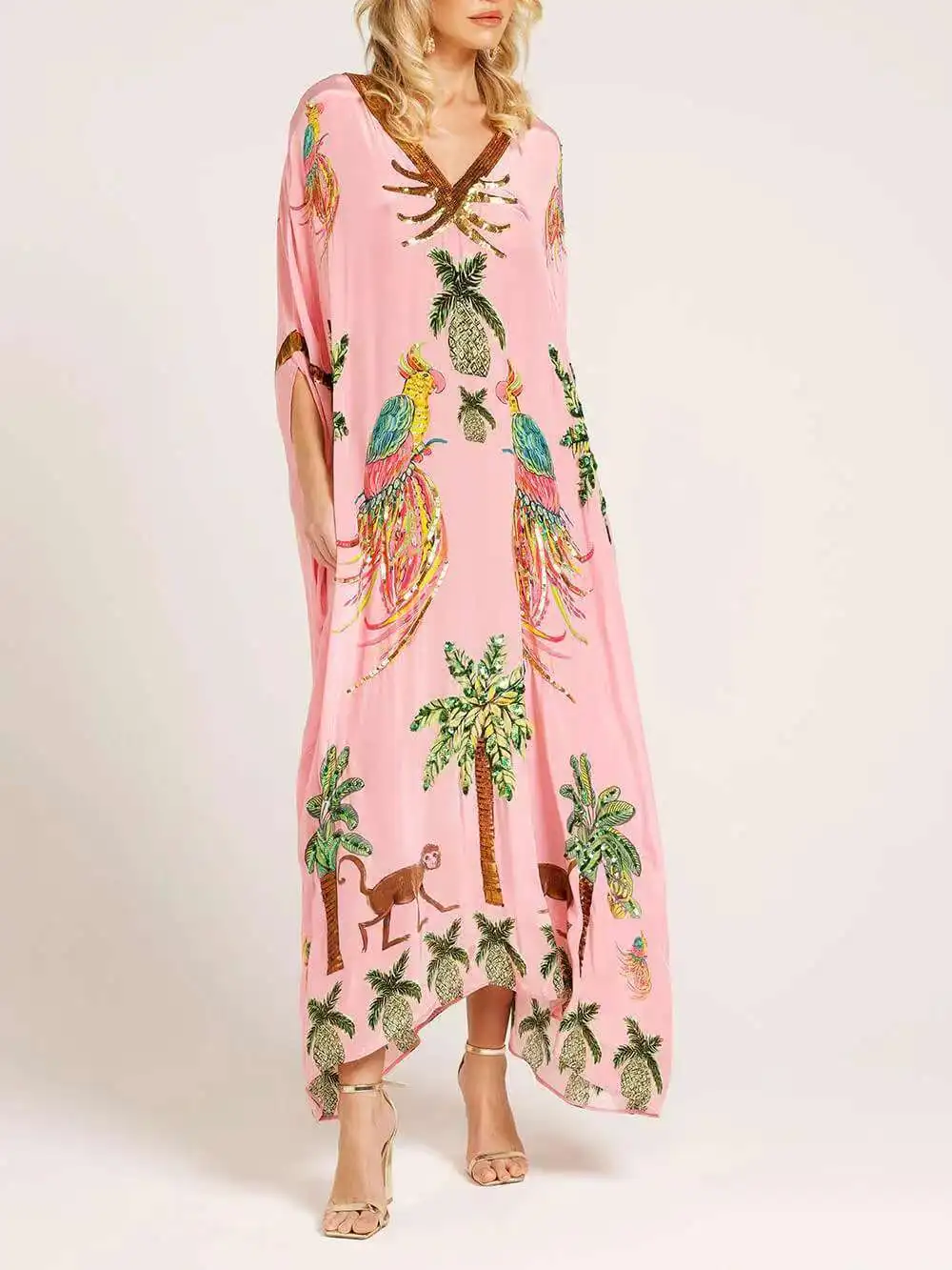 New Spring V-neck Vestidos A-line Dress Fashion Animal Pattern Printed Loose Dress Retro Women's Dress Vetement Femme