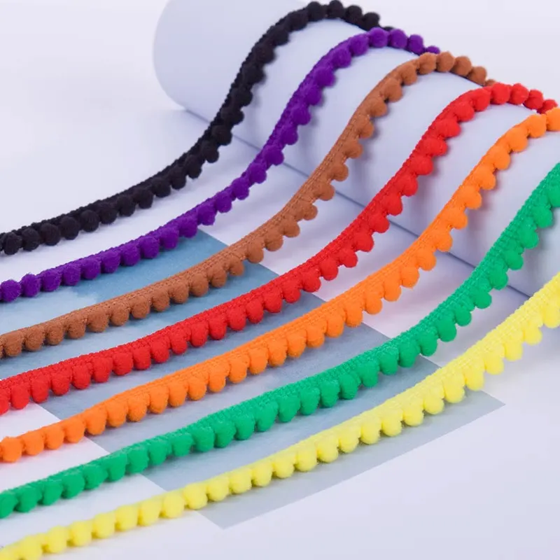 Mini Pom Pom Ball Fringe Ribbon Lace Trim for DIY Sewing and Home Decor - 32 Vibrant Colors