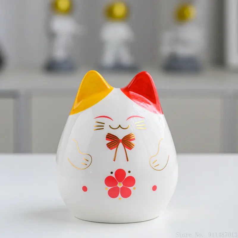 

Cartoon porcelain lucky cat piggy bank coin money box Home decoration money box children's toys birthday gift money bank