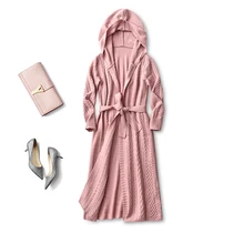 

Long Cardigan 2022 New 100% Cashmere Sashes Hooded Belt Vintage Sashes Womens Sweaters Warm Spring/Autumn