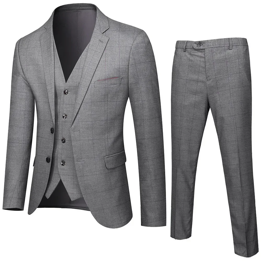 

Four Seasons New Men's Business and Leisure Suit Set European and American Slim Fit Suit Three Piece Set