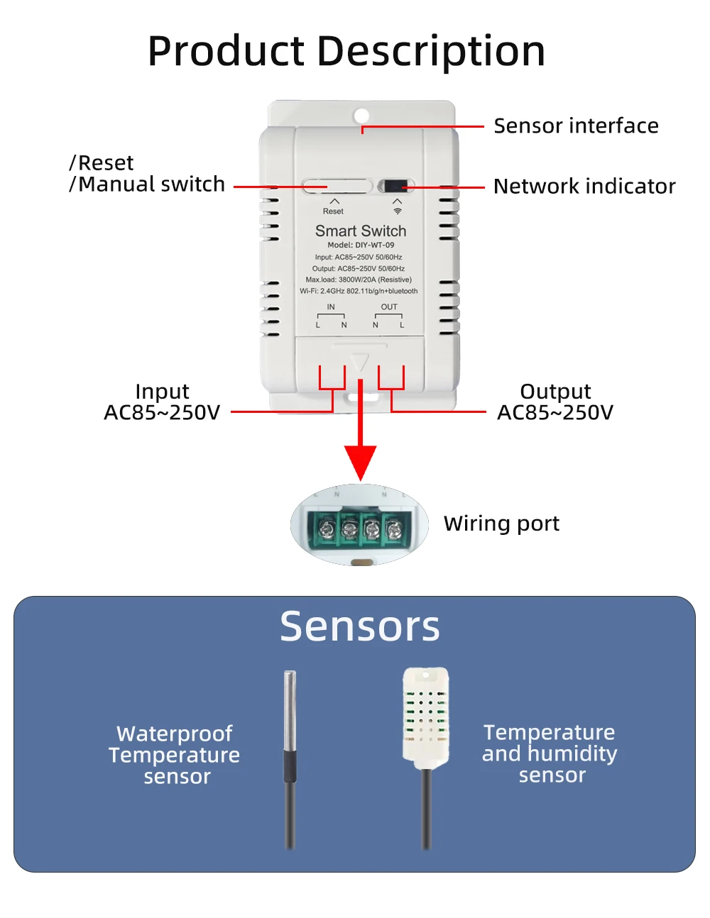 WiFi Temperature and Humidity Sensor Security Home Automation Indoor Monitoring