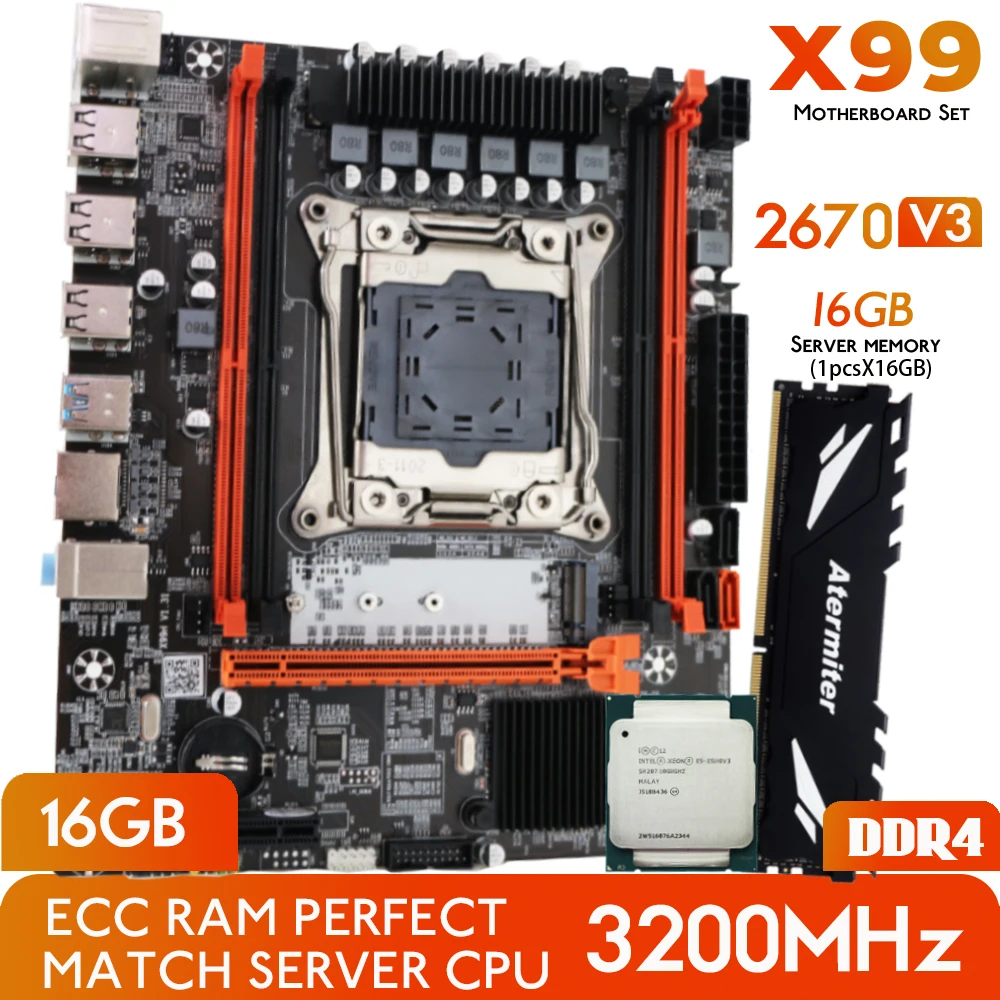 Atermiter x99 d4 ddr4 conjunto de placa m e com xeon e5 2670 v3 lga2011