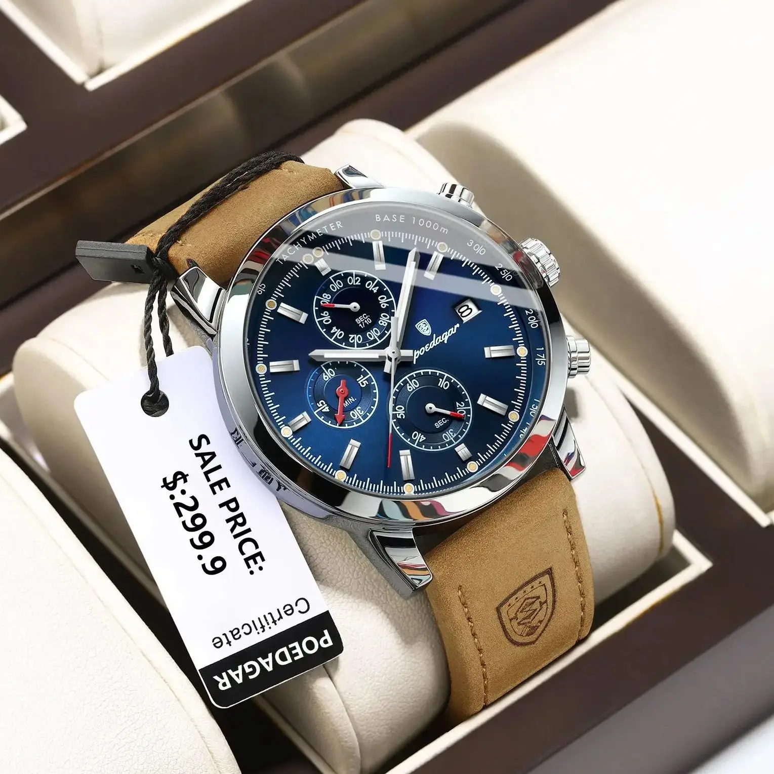 Montre Homme Poedagar - Cadran Grand Format, étanche 30m, Bracelet Cuir, Affichage Date Et Semaine, Style Affaires/sport