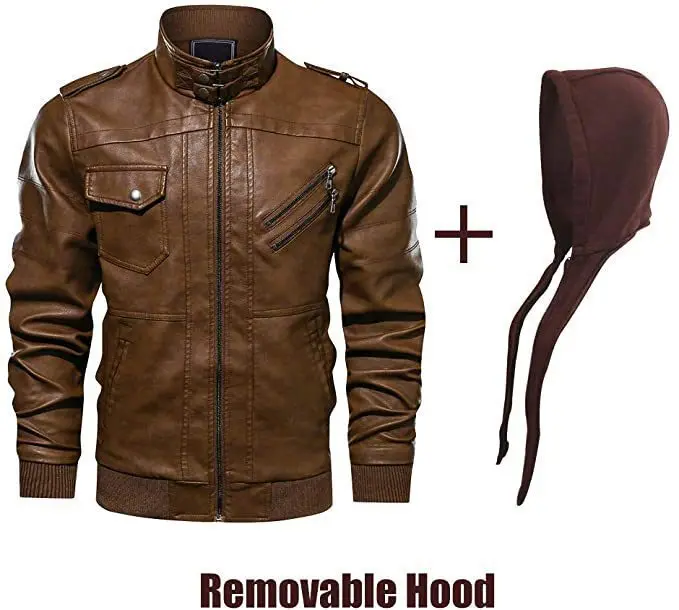 New Autumn Winter Leather Dodge Logo Men's Jacket Removable Hoodied Motorcycle Jacket Men Leather Mens Jackets 4