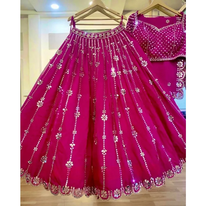 

Unstitched Lehenga Choli Indian Ethnic Wedding Dress Metal Sequin Decoration Heavy Handmade Blue Plus Three Piece Set