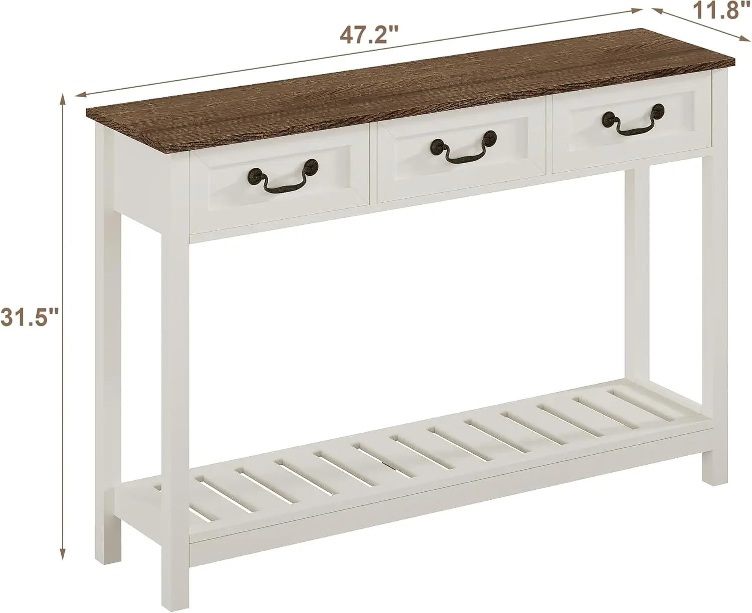 47" Farmhouse Console Table with 3 Drawers, Rustic Entryway Table, Narrow Long Sofa Table for Living Room, Hallway, Behind Couch 2