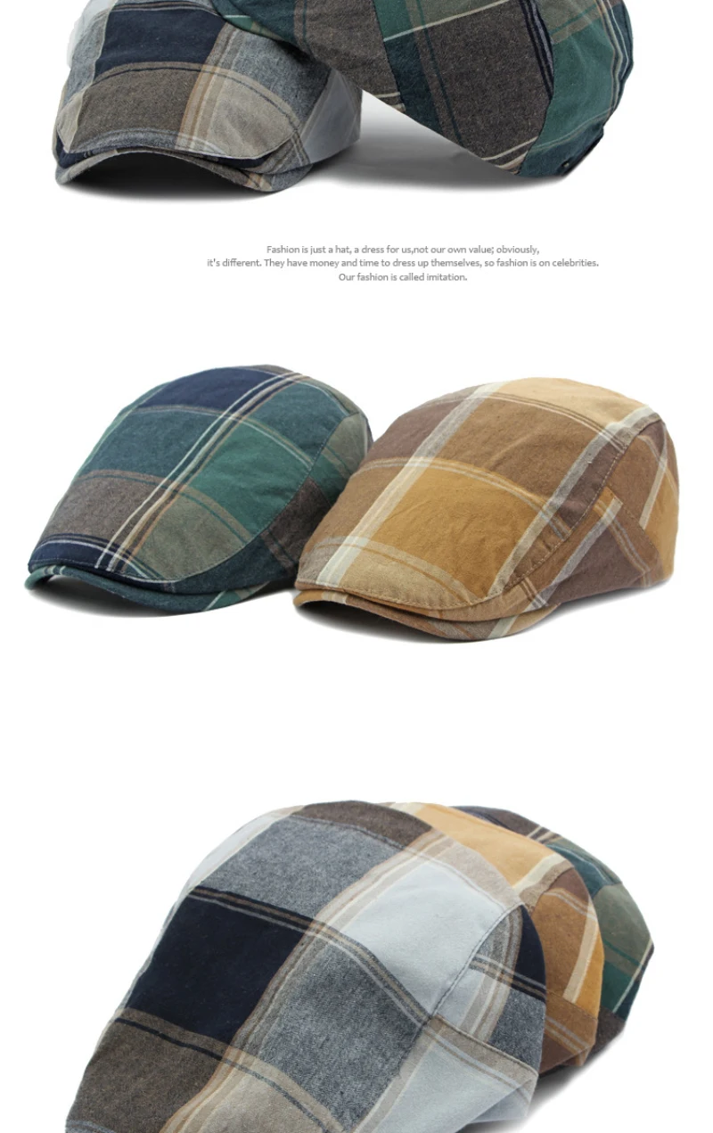 HT4185 Baskenmütze Männer Frauen Frühling Sommer Kappe Baskenmütze Hut Vintage Plaid Flache Kappe Männlich Weiblich Retro Künstler Maler Baskenmütze Kappe – Detail 3