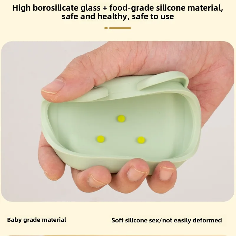 1Pcs Baby Food Mold Portable Sealed Storage Box Baby Glass Food Bowl Silicone Lid Steaming Storage Box Essentials