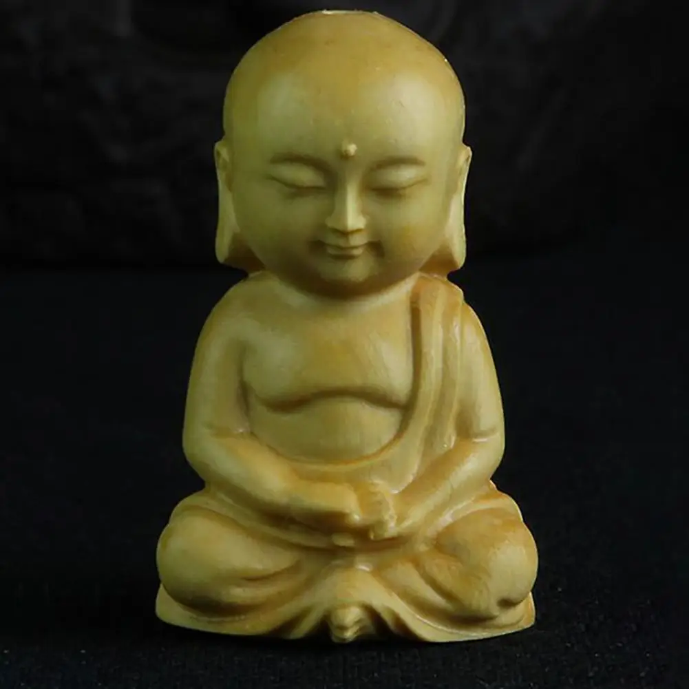 Buddha Ornaments Mini Unpainted Buddha Statues Wood Fine Workmanship Monk Figurine Home Decor