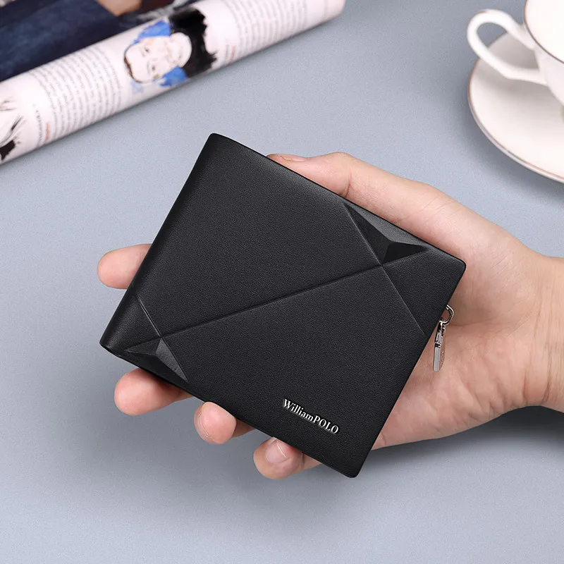 Genuine Leather Luxury Men's Wallets Multifunctional Folding Short Men's Money Bags Multiple Card Slots With Zipper Coin Purses