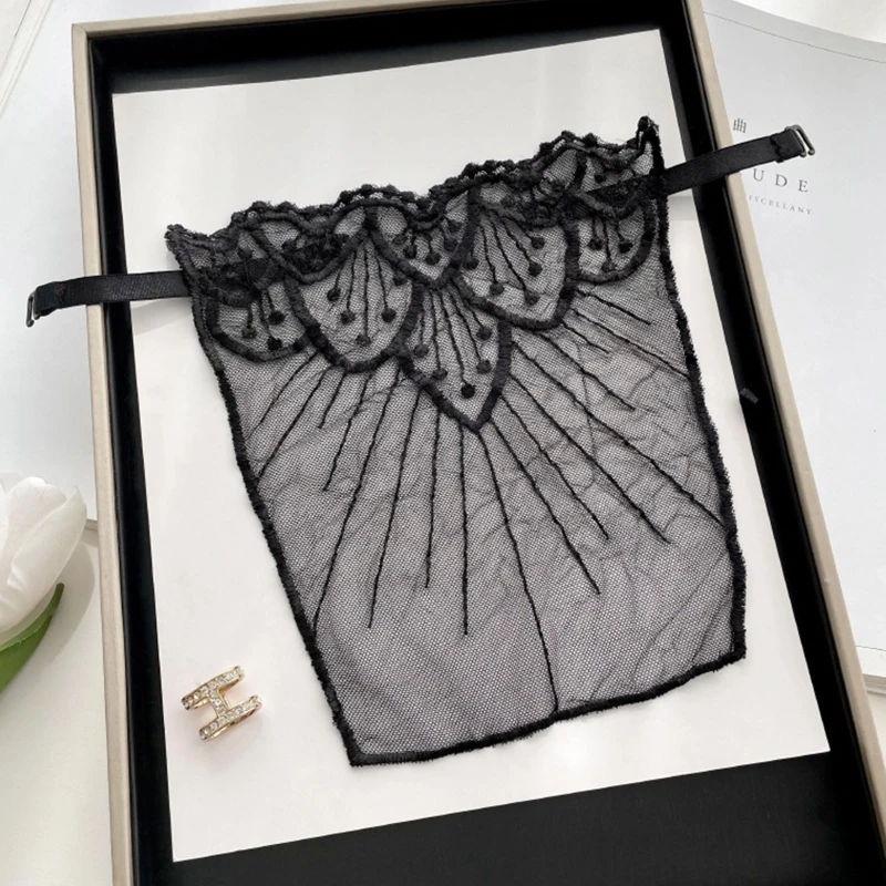 Women Summer Clip-On Floral Lace Mock Camisole Bra Insert Secret Cleavage Cover Overlay Panel Vest Wrapped Chest Bandeau