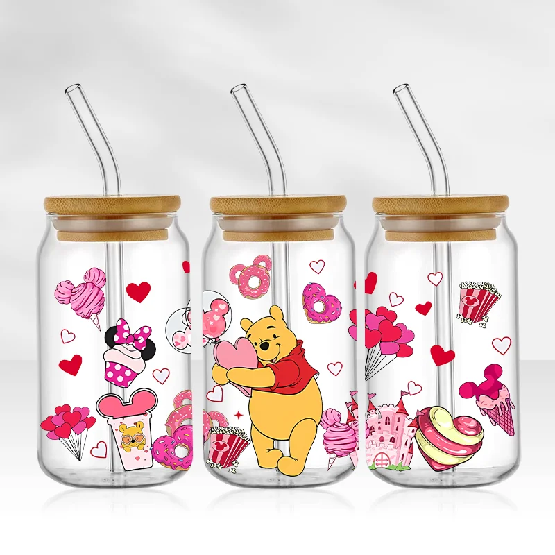 UV DTF Cup Wrap Pooh Bear Winnie DTF Libbey Wraps Transfers 16oz Custom UV Skinny Tumbler Cartoon Stickers Good Price dtf transfer sticker
