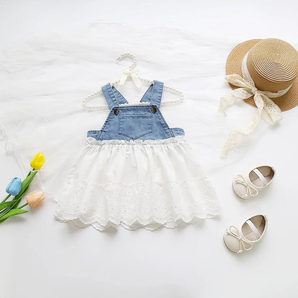 Cute Baby Girl Lace Denim Patchwork Dress