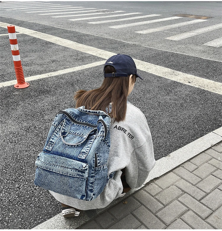 2022 Spring New Denim Women's Backpacks Casual Fashion Travel Backpack High School Girl Student's Schoolbag Mochila Feminina