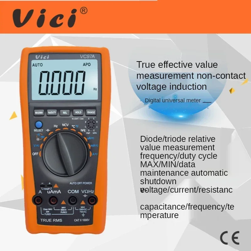 VC97A 1000V Digital Multimeter DC AC Auto Range DMM Temperature Current Meter Capacitance Resistance Diode New VC97