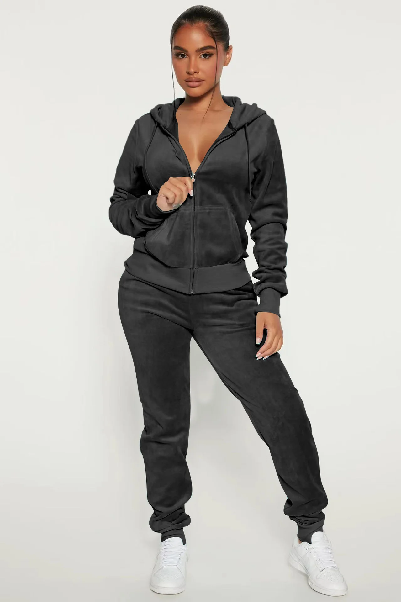 

Zoctuo Velvet Women Pants Suits Casual Tracksuit 2 Piece Sets 2023 Autumn Long Sleeve Hooded Sweatshirt Coat And Jogger Trouser